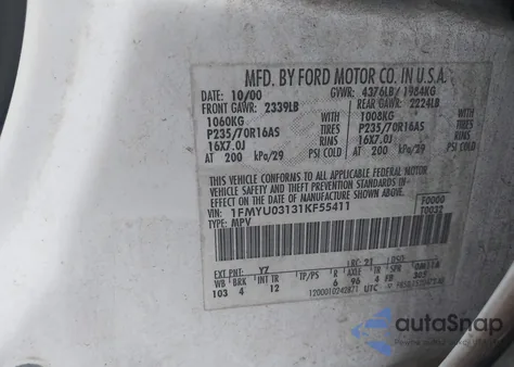 2001 Ford Escape Xlt from USA, damaged, VIN 1FMYU03131KF55411